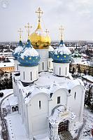 Angle Top View of Dormition Cathedral Under Snow