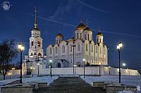 Assumption Cathedral Between Street Lights at Winter Twilight