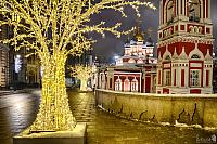 New Year Lights at St. George Church on Varvarka in Winter Night