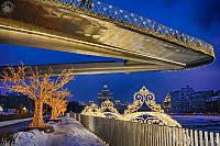 Under Festive Floating Bridge at Moskvoretskaya Embankment