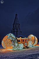New Year Egg with Carriage and Ascension Church in the Winter Dusk
