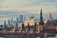 Old Kremlin Against Modern Moskva-City in Winter