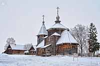Resurrection Church and Peasant Houses in Snow