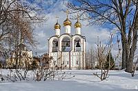 St. Nicholas Monastery Belfry in Pereslavl Framed by Trees in Winter