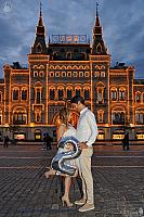 In the Middle of Red Square in Background of GUM Mall in Twilight