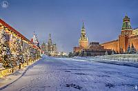Red Square in Morning Twilight After Heavy Snowfall