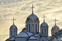 Helmet Domes of Assumption Cathedral at Winter Sunset (Vladimir)