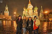 At St. Basil’s Cathedral and Savior Tower Under Wet Snow
