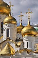 Golden Cupolas with Crosses of Annunciation Cathedral in Moscow Kremlin