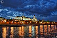 Moscow Kremlin Under Grey Clouds in Spring Twilight