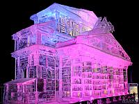 Icy Miniature of Bolshoi Theater Aglow in Pink and Blue Lights