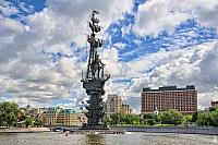 Monument to Peter the Great Under White Clouds in Summer