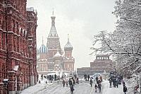 People Walking to and from Red Square in Heavy Snowfall