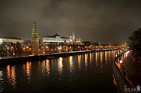 A Foggy and Rainy Night Along the Moscow River and Kremlin