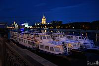 Docked River Boats at Krasnopresnenskaya Embankment