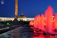 Red Fountains at Square of Victors at Twilight