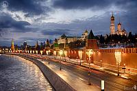 Kremlevskaya Embankment and Moscow Kremlin in Winter Twilight