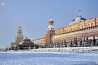 Kremlin Walls Covered Snow in Morning Twilight