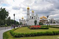 Flowerbed and Architectural Ensemble of Moscow Kremlin in Summer