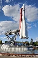 Rocket Vostok-1 under White Clouds in Summer
