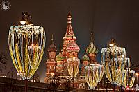 St. Basil’s Cathedral Framed by New Year Street Lights