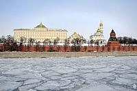 At Ice-bounded Moskva River with Background of Moscow Kremlin