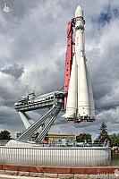 Vostok Rocket Against Grey Clouds