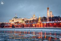 Illuminated Moscow Kremlin in Winter Morning
