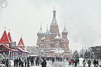 Walking on Red Square in Heavy Snowfall