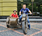 In the Soviet Motorcycle M-72 with Sidecar