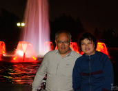 At Red Lighted Fountain in Victory Park at Night