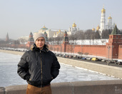 In Background of Moscow Kremlin during Light Snowfall