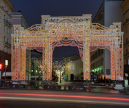 New Year Light Arch at Kamergersky Passage in Twilight